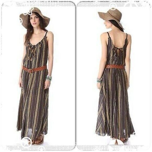Free People Unearthened Striped Print Brown Dress - Picture 2 of 3